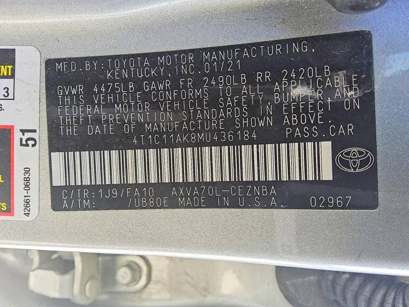 2021 TOYOTA CAMRY LE  