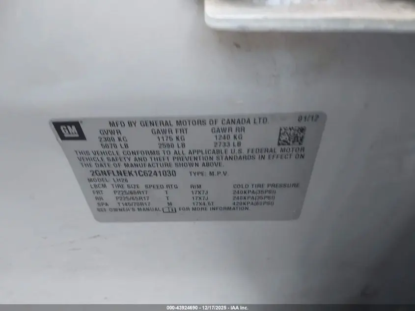 2012 CHEVROLET EQUINOX 2LT