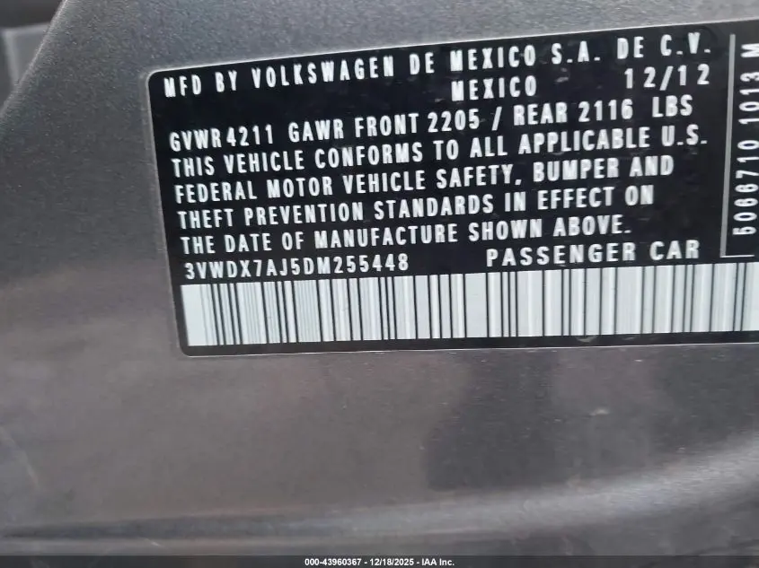 2013 VOLKSWAGEN JETTA 2.5L SE