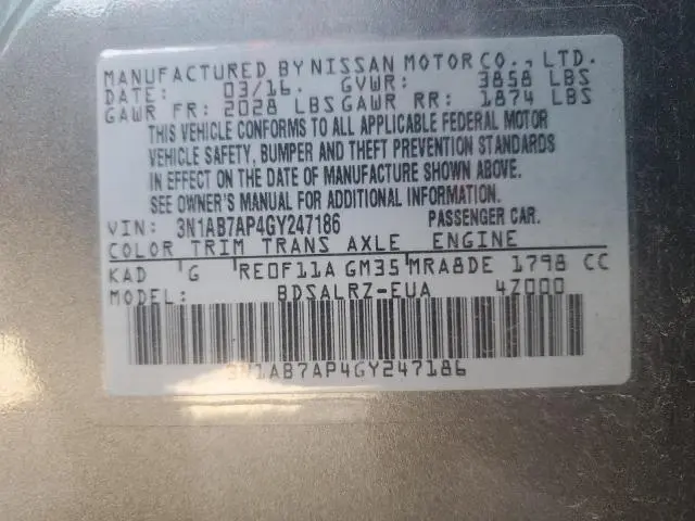 2016 NISSAN SENTRA S  
