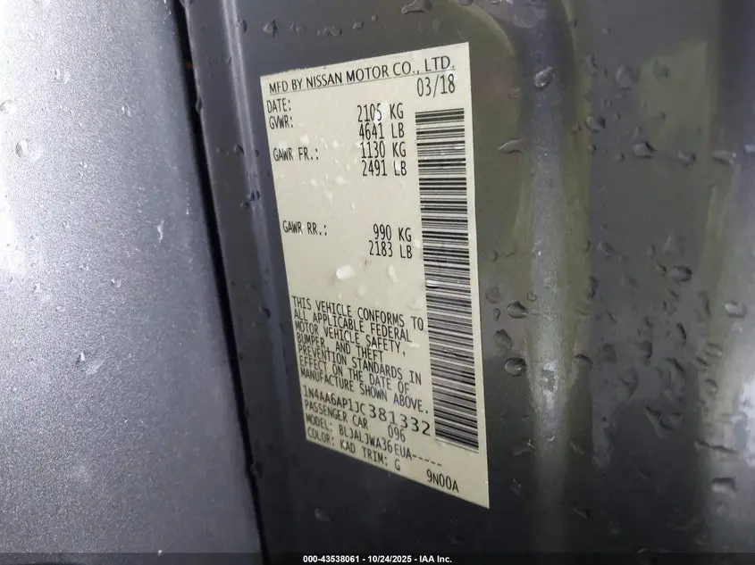 2018 NISSAN MAXIMA 3.5 SV