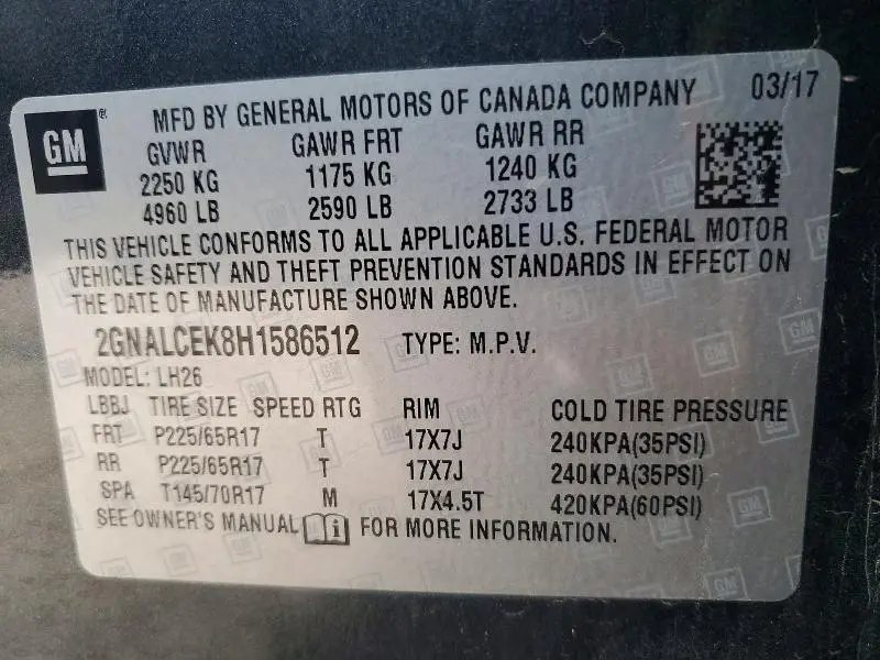 2017 CHEVROLET EQUINOX LT  