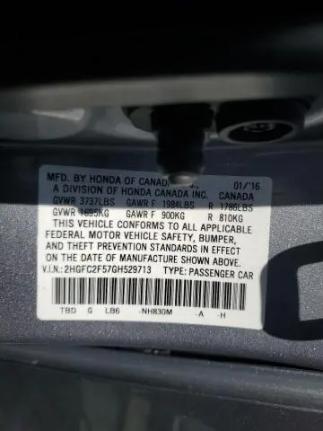 2016 HONDA CIVIC LX  