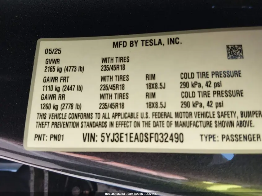 2025 TESLA MODEL 3  