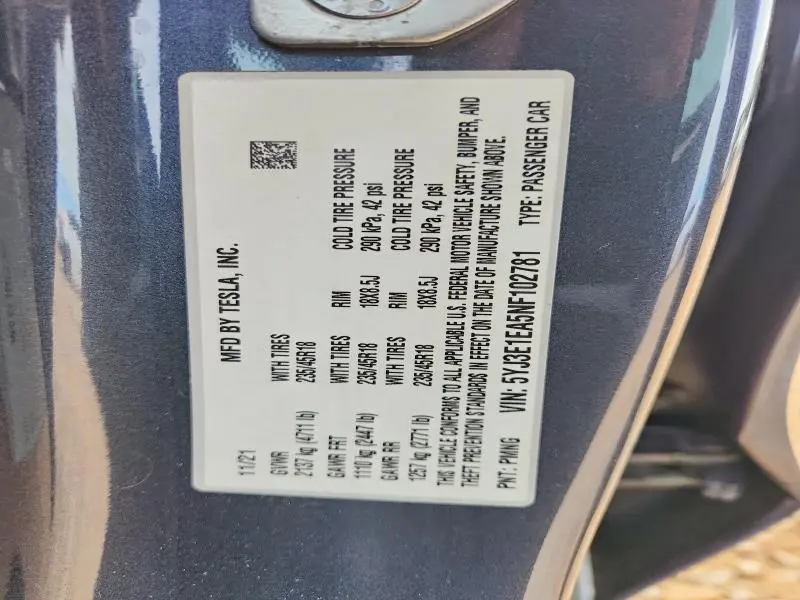 2022 TESLA MODEL 3   