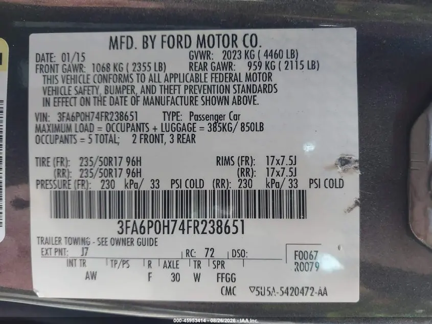 2015 FORD FUSION SE