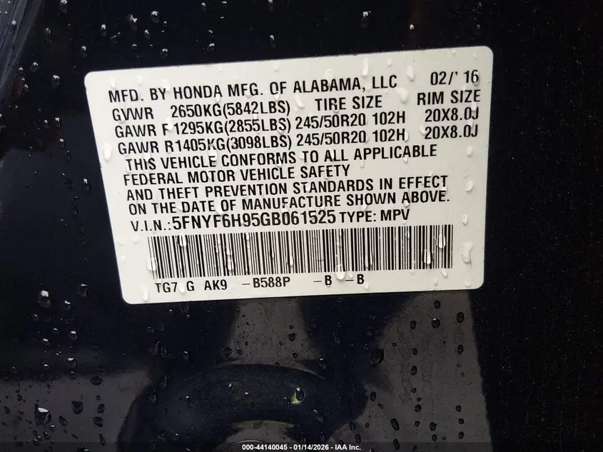 2016 HONDA PILOT TOURING