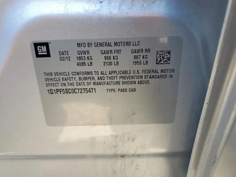 2012 CHEVROLET CRUZE LT  