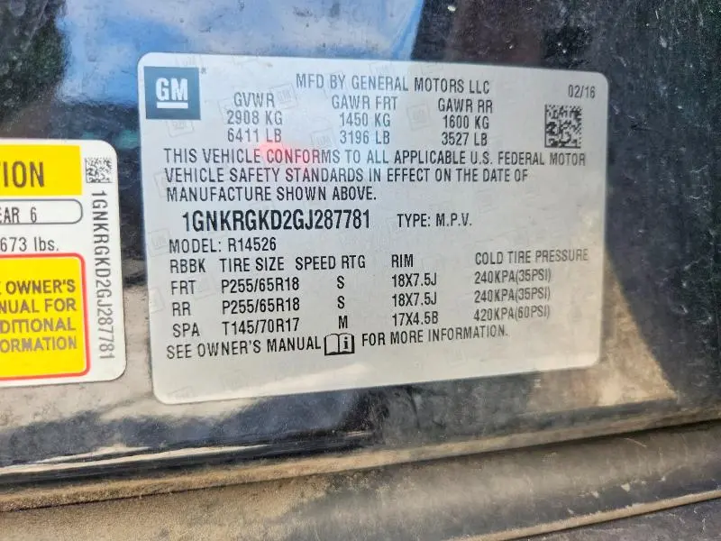 2016 CHEVROLET TRAVERSE LT  