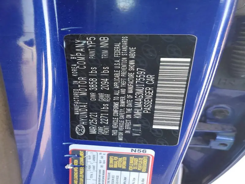 2021 HYUNDAI ELANTRA SEL  