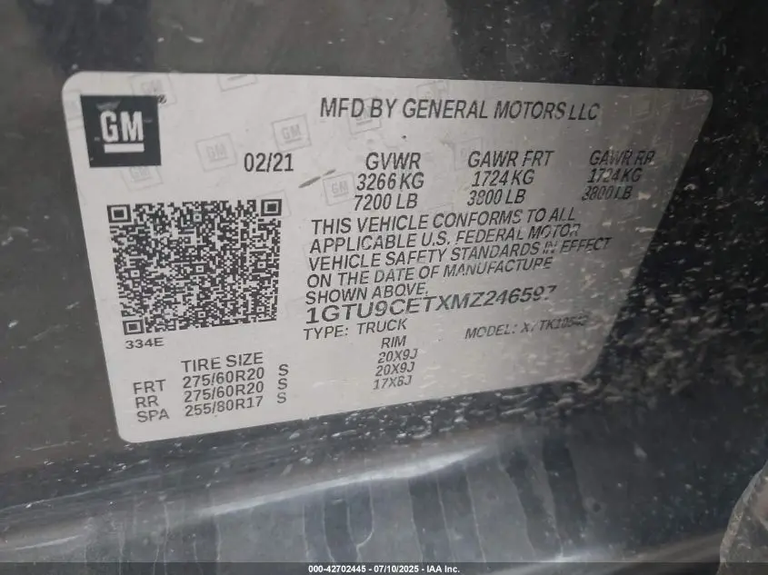 2021 GMC SIERRA 1500 4WD  SHORT BOX ELEVATION