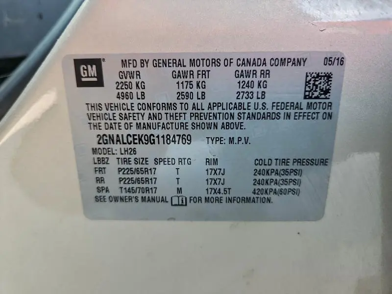 2016 CHEVROLET EQUINOX LT  