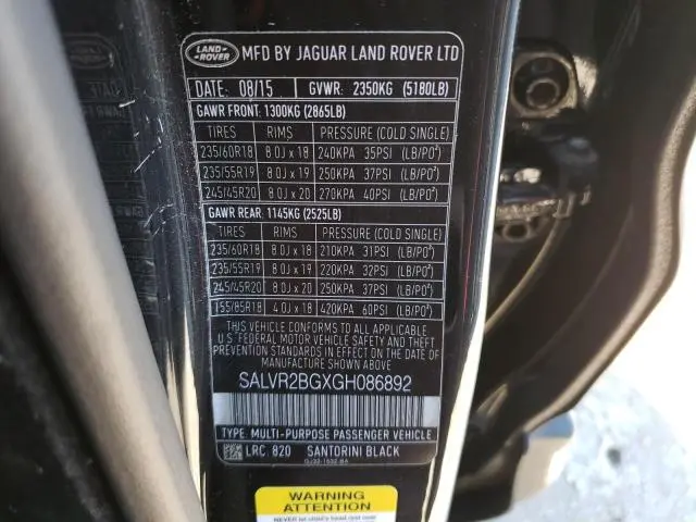2016 LAND ROVER RANGE ROVER EVOQUE HSE