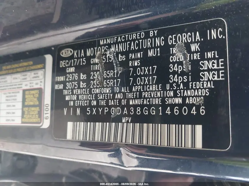 2016 KIA SORENTO 2.4L LX
