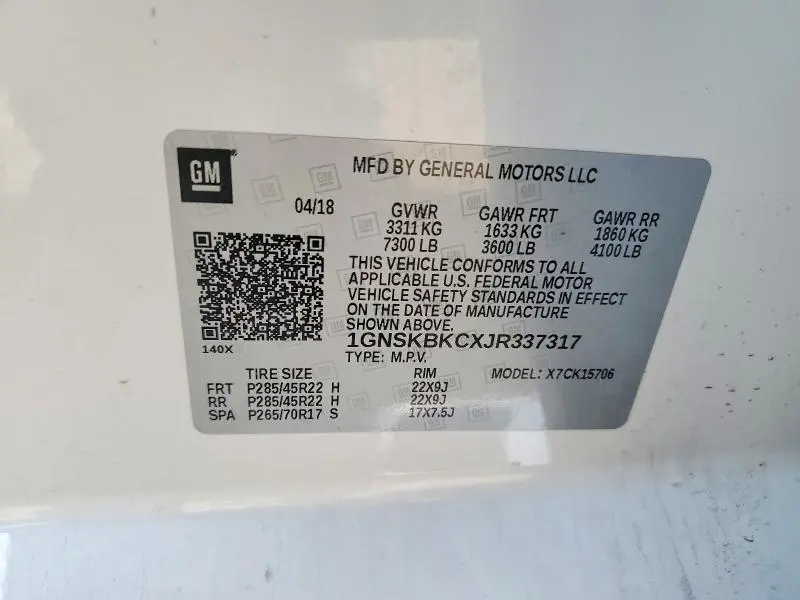 2018 CHEVROLET TAHOE K1500 LT  