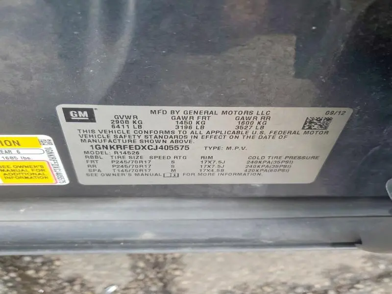 2012 CHEVROLET TRAVERSE LS  