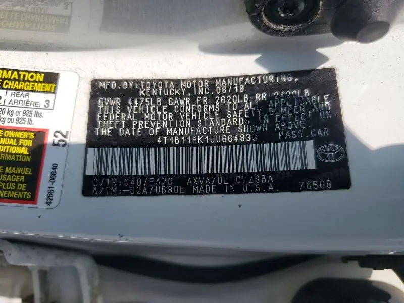 2018 TOYOTA CAMRY SE  