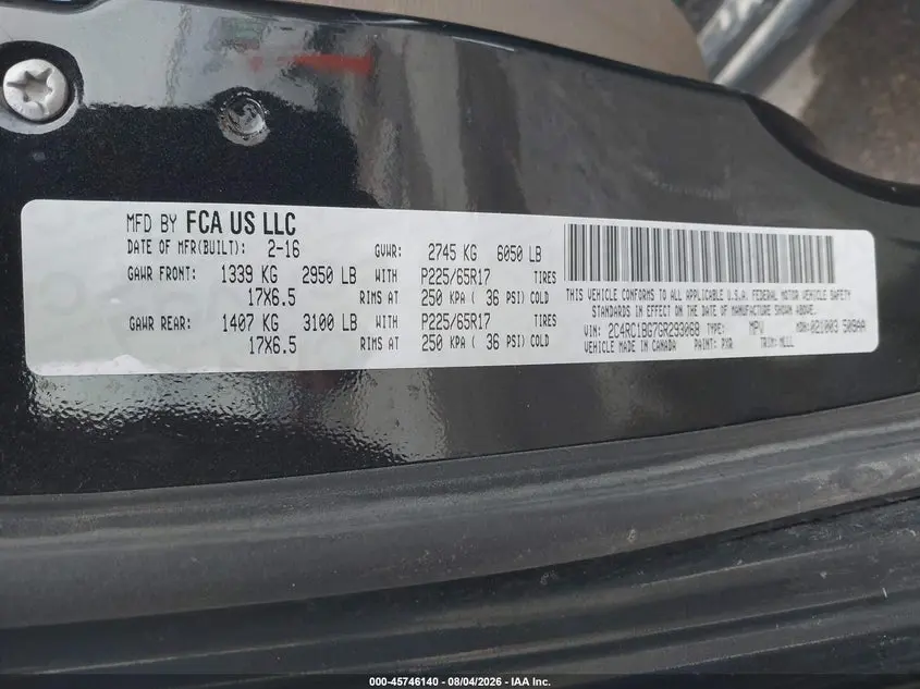 2016 CHRYSLER TOWN & COUNTRY TOURING
