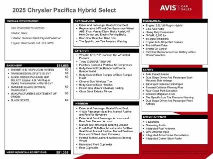 2025 CHRYSLER PACIFICA HYBRID SELECT  