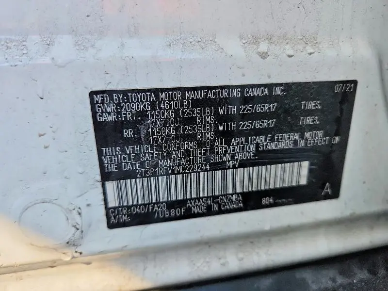 2021 TOYOTA RAV4 XLE  