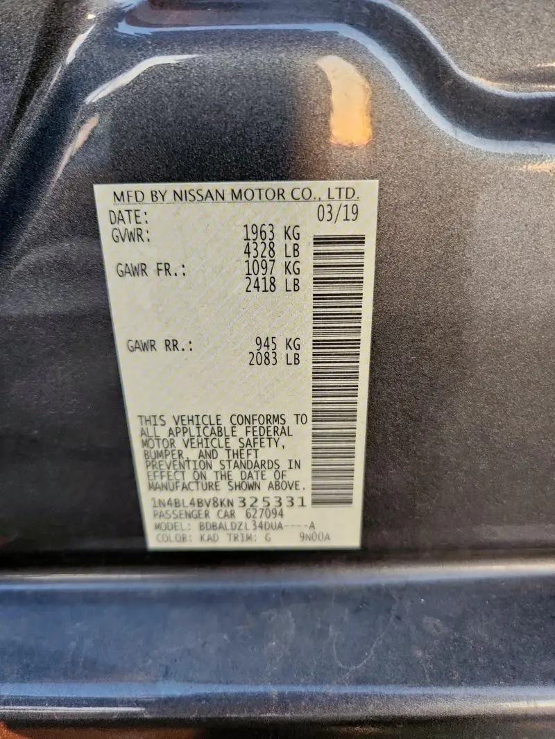 2019 NISSAN ALTIMA S  