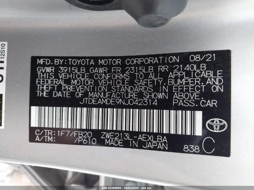 2022 TOYOTA COROLLA HYBRID LE