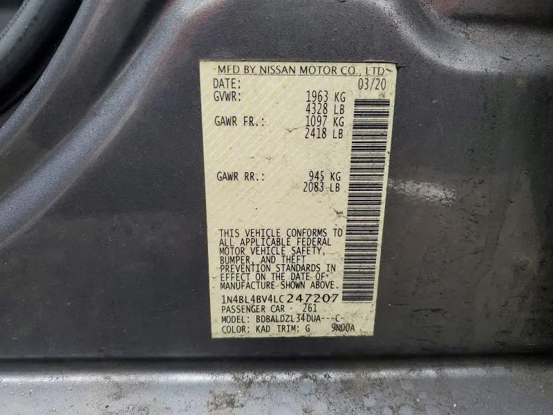 2020 NISSAN ALTIMA 2.5 S  