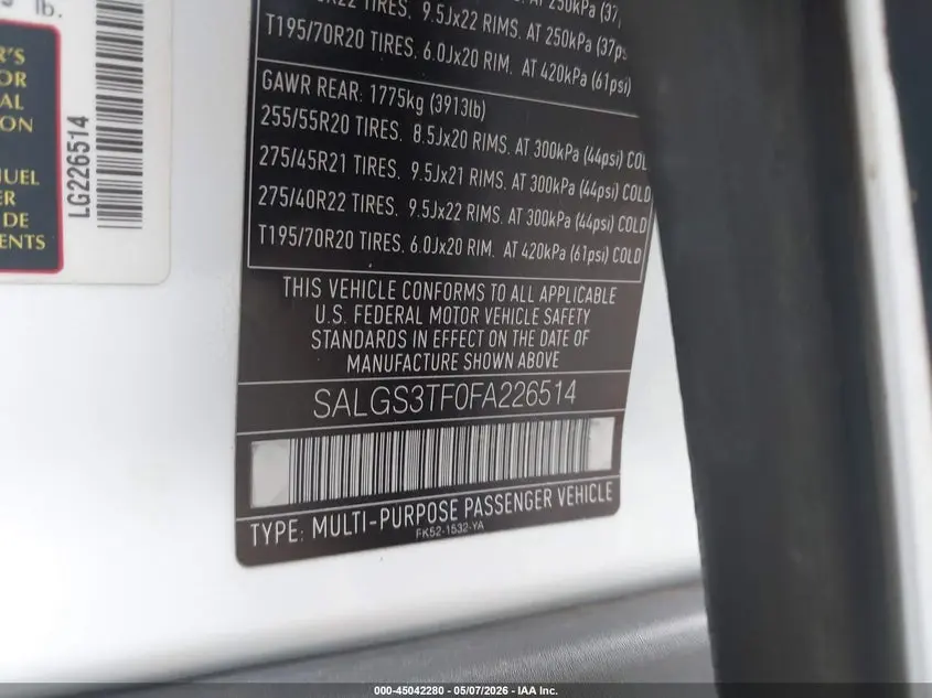 2015 LAND ROVER RANGE ROVER 5.0L V8 SUPERCHARGED