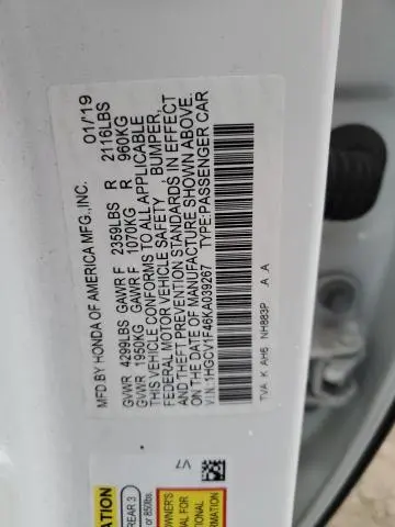2019 HONDA ACCORD EX