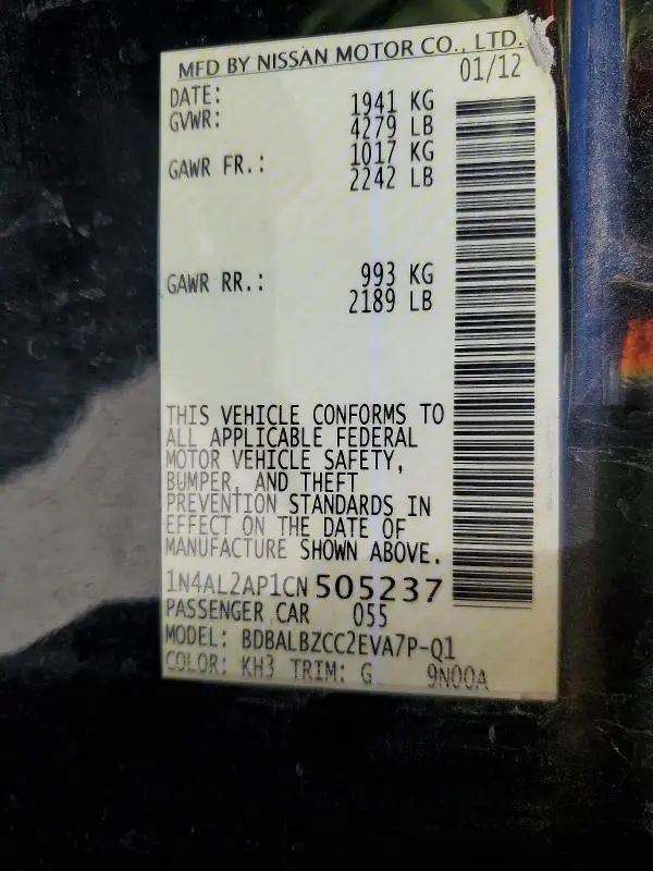 2012 NISSAN ALTIMA 2.5  
