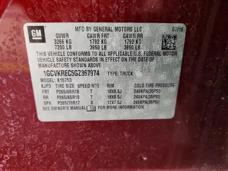 2016 CHEVROLET SILVERADO K1500 LT  