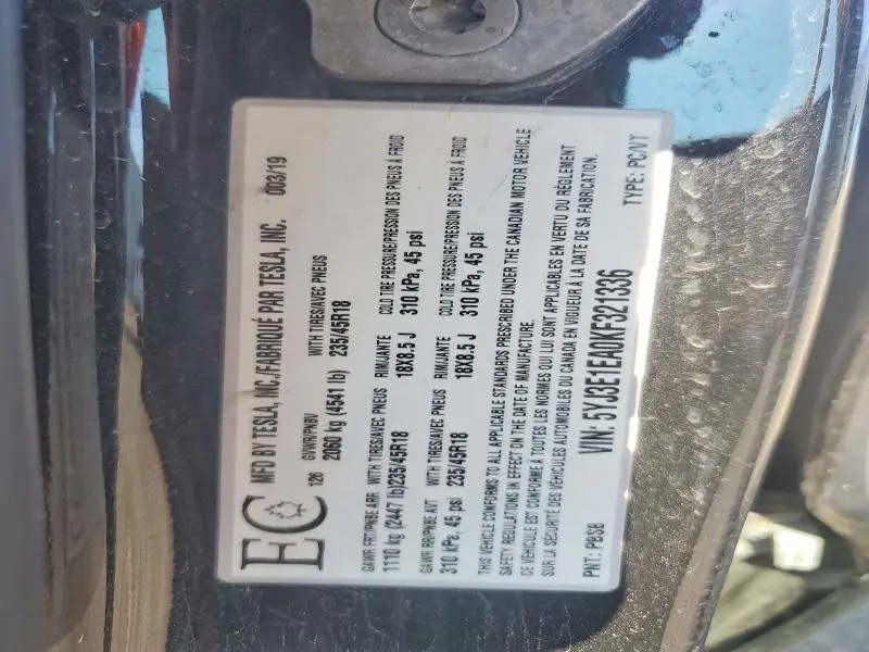 2019 TESLA MODEL 3   