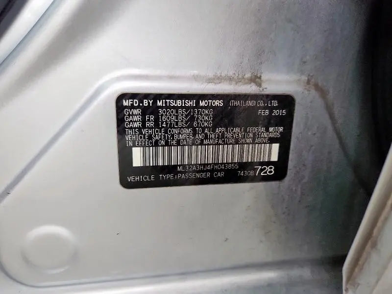 2015 MITSUBISHI MIRAGE DE  