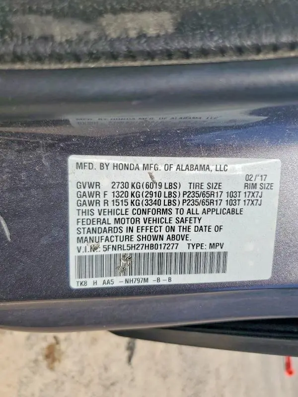 2017 HONDA ODYSSEY LX  