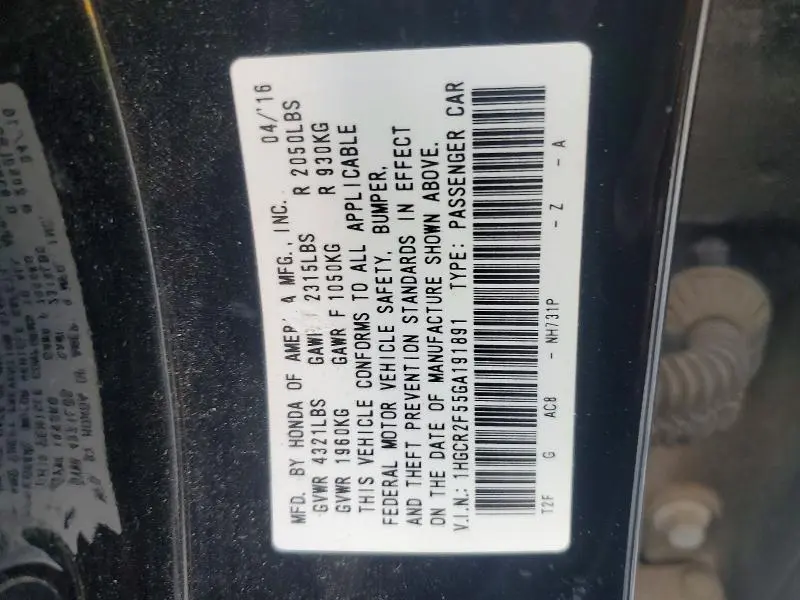 2016 HONDA ACCORD SPORT  