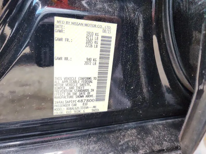 2015 NISSAN ALTIMA 2.5 S  