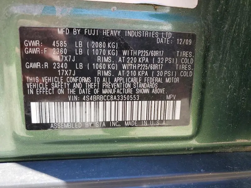 2010 SUBARU OUTBACK 2.5I PREMIUM  