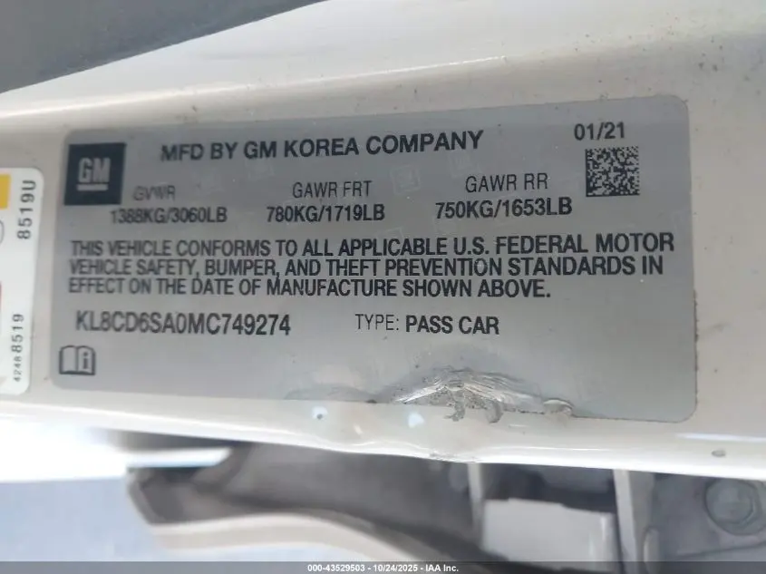 2021 CHEVROLET SPARK FWD 1LT AUTOMATIC