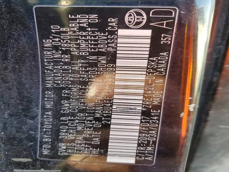 2010 TOYOTA COROLLA BASE  