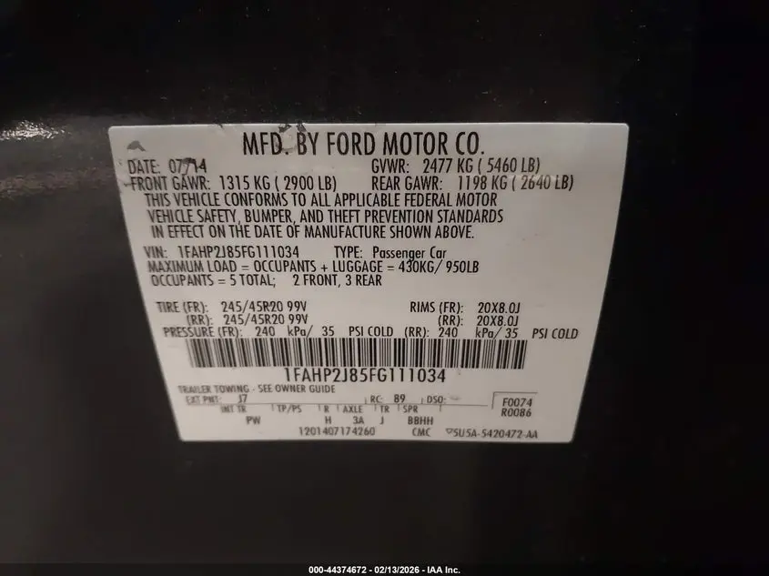 2015 FORD TAURUS LIMITED