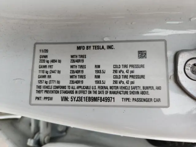2021 TESLA MODEL 3   