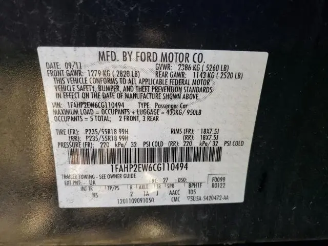 2012 FORD TAURUS SEL  