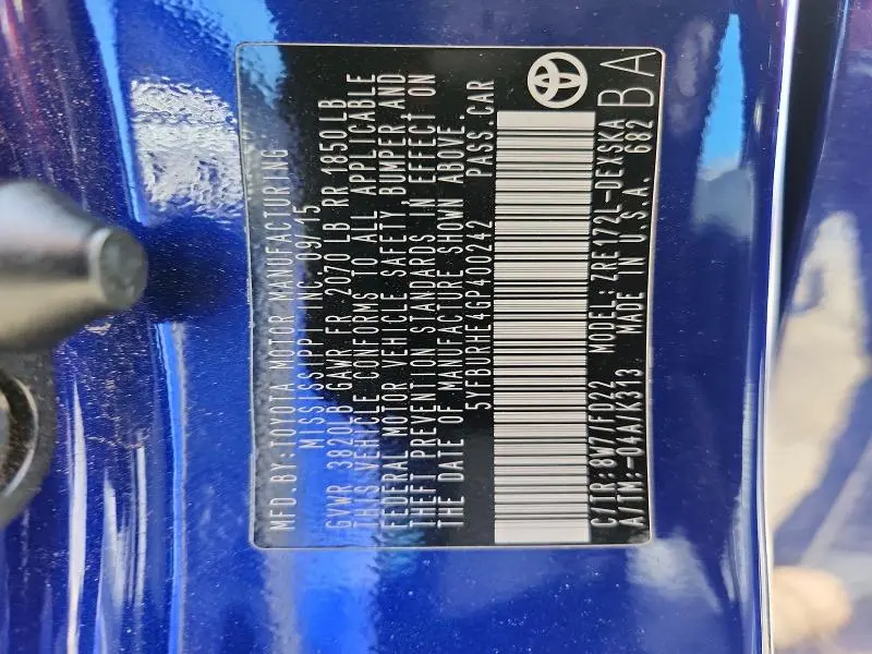 2016 TOYOTA COROLLA S PLUS  