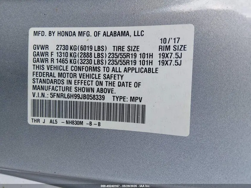 2018 HONDA ODYSSEY ELITE