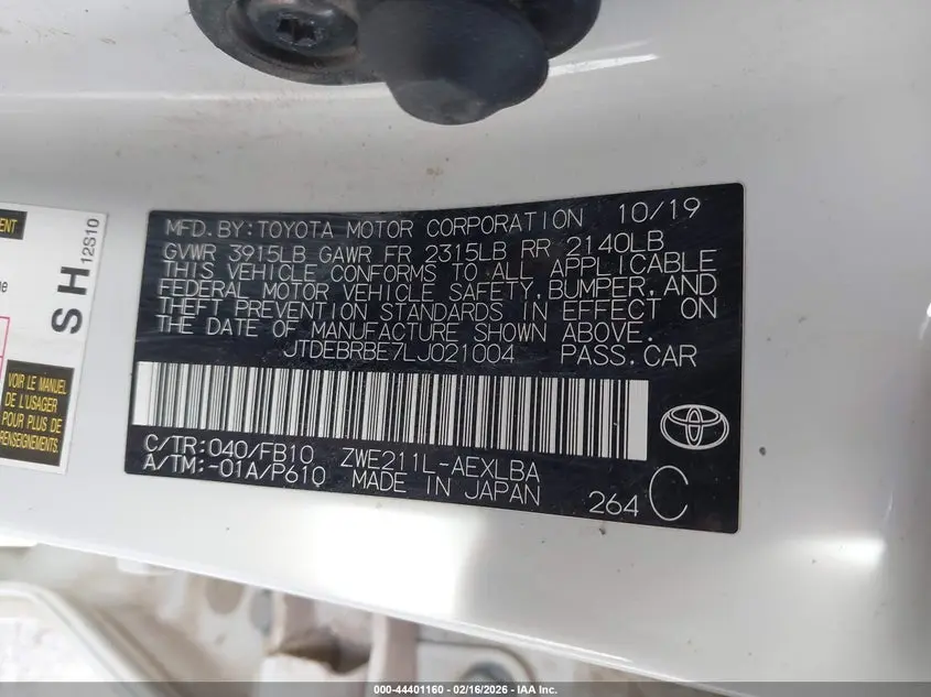 2020 TOYOTA COROLLA HYBRID LE