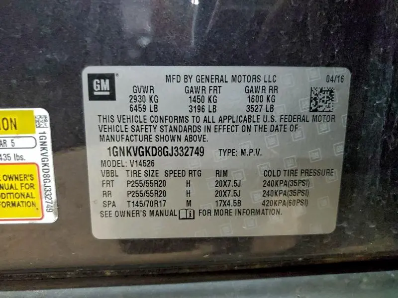 2016 CHEVROLET TRAVERSE LT  