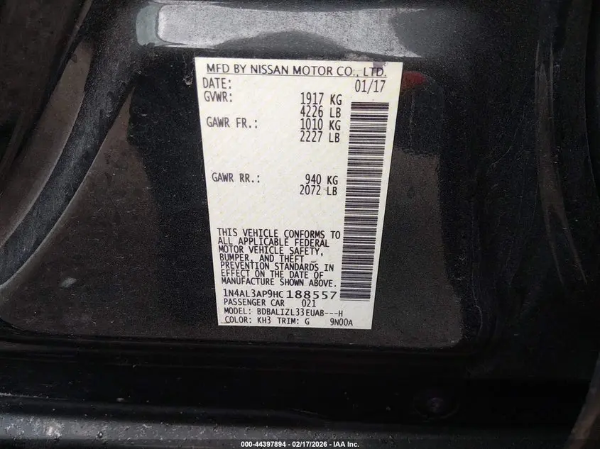 2017 NISSAN ALTIMA 2.5 SV