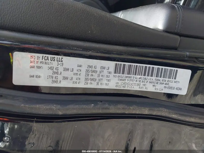 2019 DODGE DURANGO GT RWD