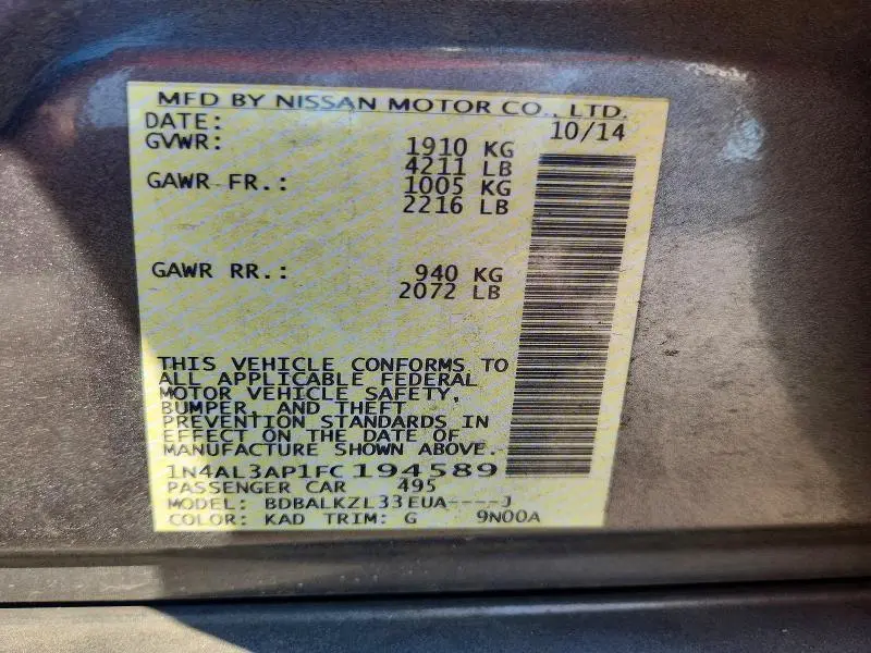 2015 NISSAN ALTIMA 2.5 SV  