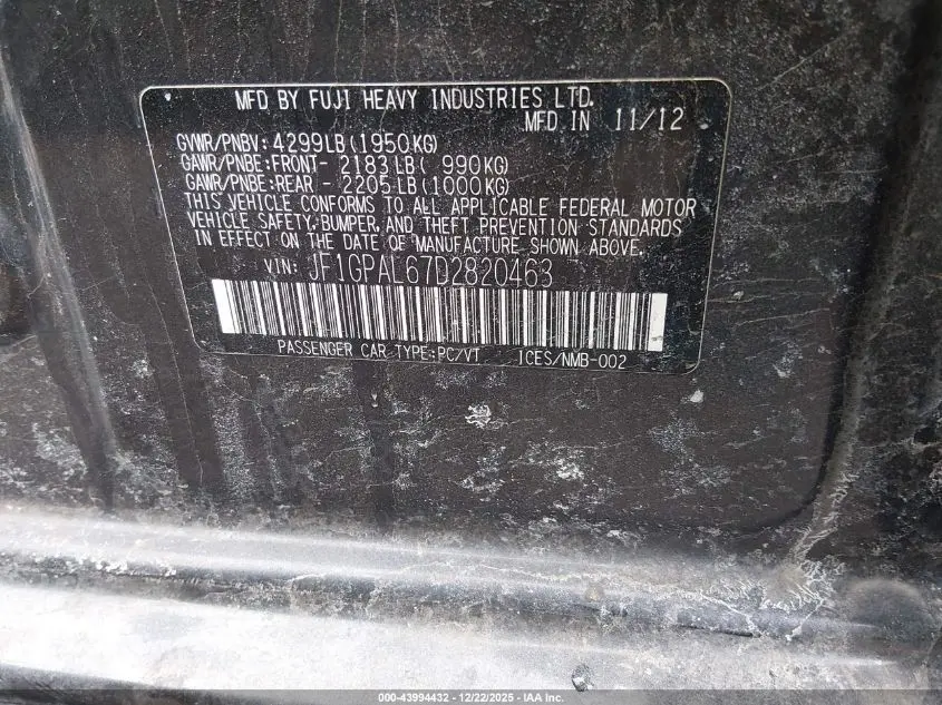 2013 SUBARU IMPREZA 2.0I SPORT PREMIUM